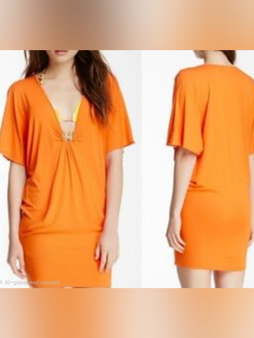Trina Turk Draped Cold-Shoulder Plunge Tunic Dress / Cover-Up (Size M)